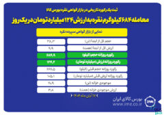 معامله ۶۸۴ کیلوگرم نقره به ارزش ۱۲۴ میلیارد تومان در یک روز/ موجودی خزانه‌ نقره از مرز ۲۰ تن عبور کرد